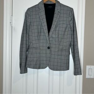 Ann Taylor Gray Blazer with Windowpane Check and Notched Lapels